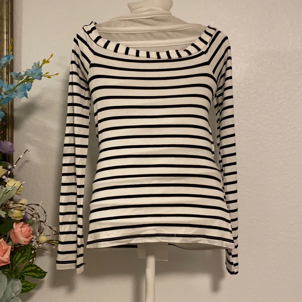 Rampage Black & White Stripe Rayon Open Back Top
